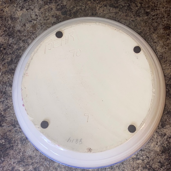 Vintage 1990 Ceramic Pottery White/Blue Glazed Drip Design Chip/Dip Large Bowl - Picture 9 of 12